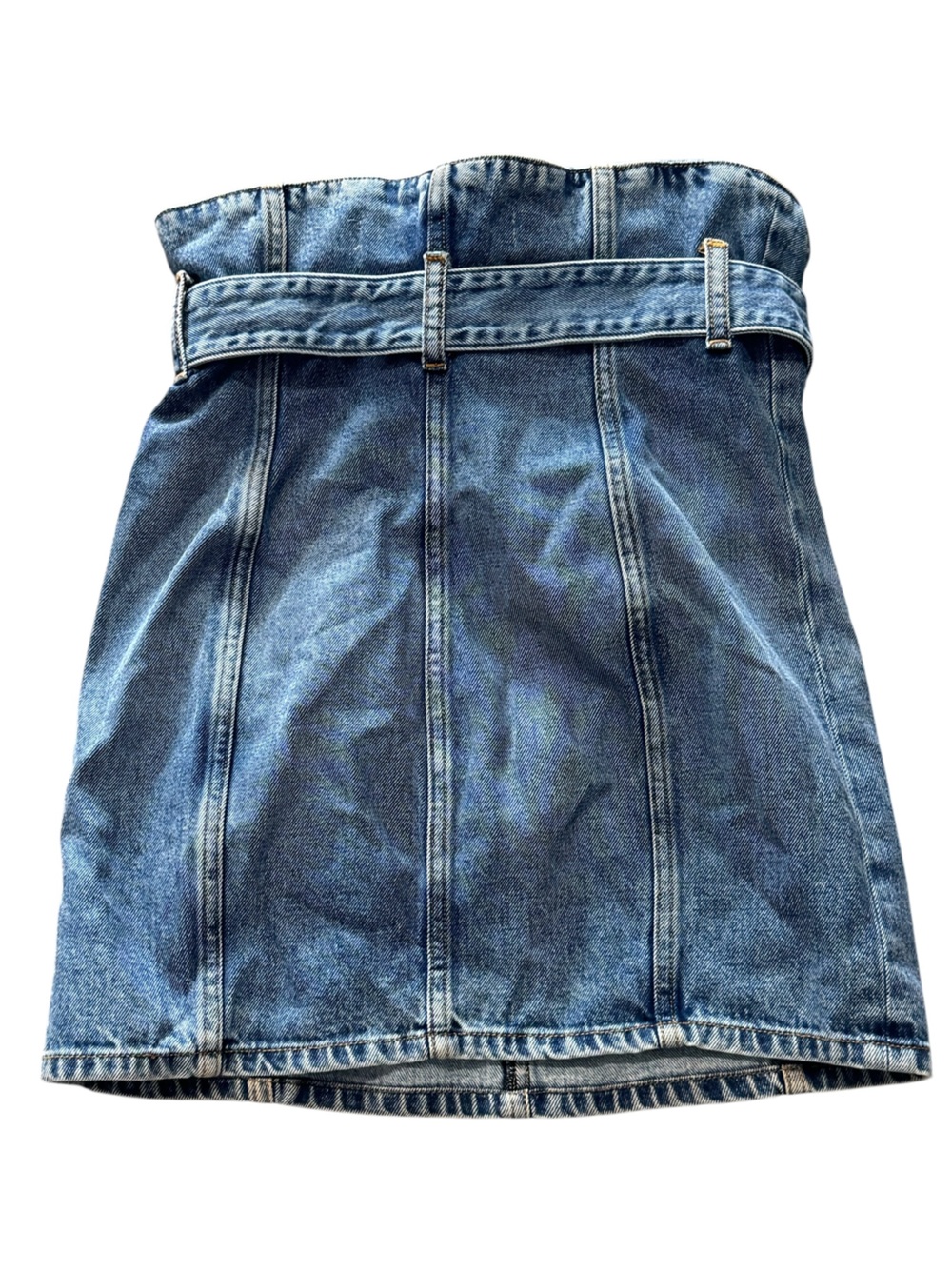 IRO Blue Denim 90s Vibe Paperbag Waist Belted Mini Skirt Paris EU34 US 2 PARIS